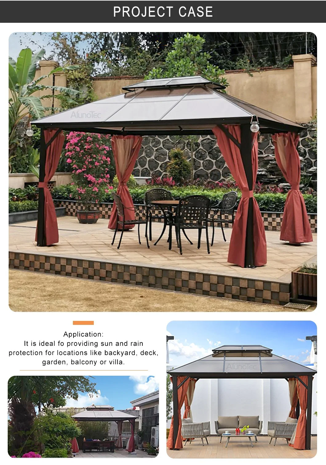 Outdoor Furniture Set Roman Hardtop Balcony Gazebo with Curtain