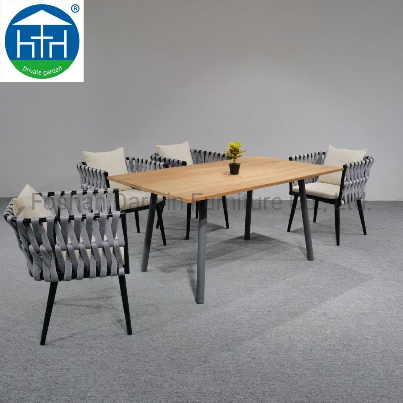 Outdoor Dining Sets Aluminum Table and Rope Woven Chairs