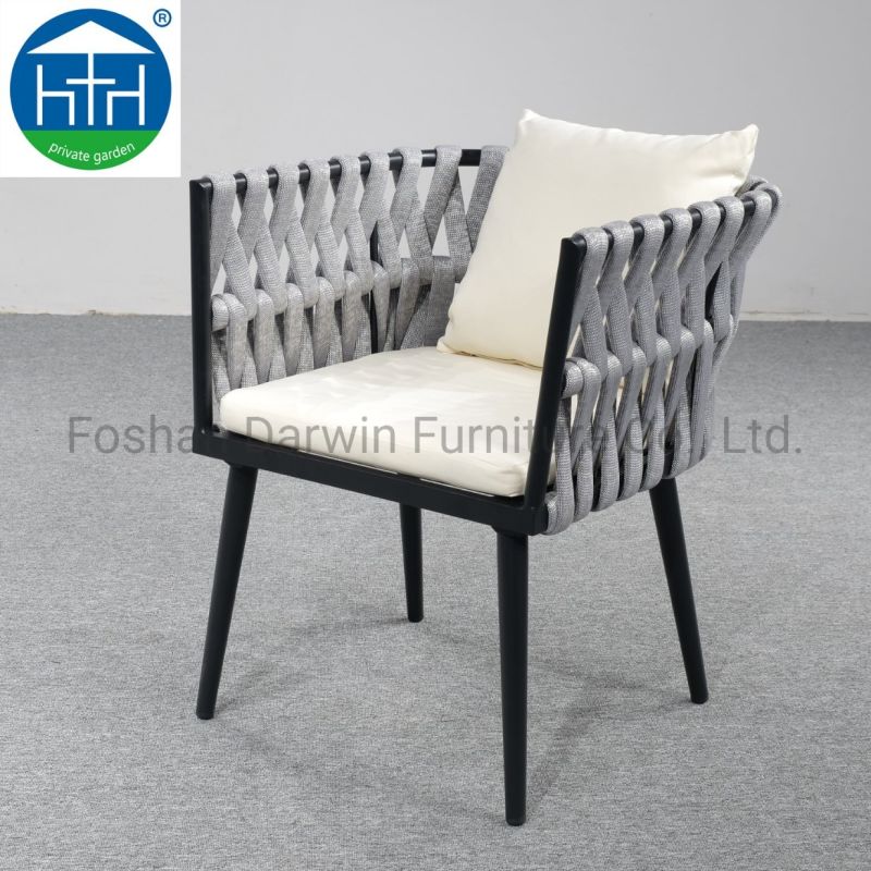 Hot Sale Model Patio Aluminum Rope Woven Stackable Outdoor Dining Set