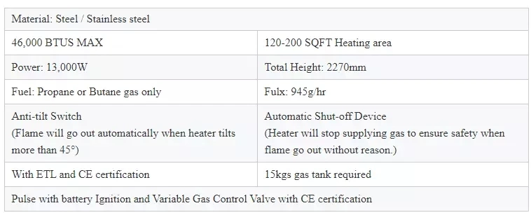 Price Gas Heater Outdoor Quartz Glass Tube Patio Gas Heater Outdoor