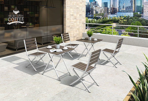 Aluminum Plastic Wood Folding Table and Chair Contemporary Outdoor Dining Furniture