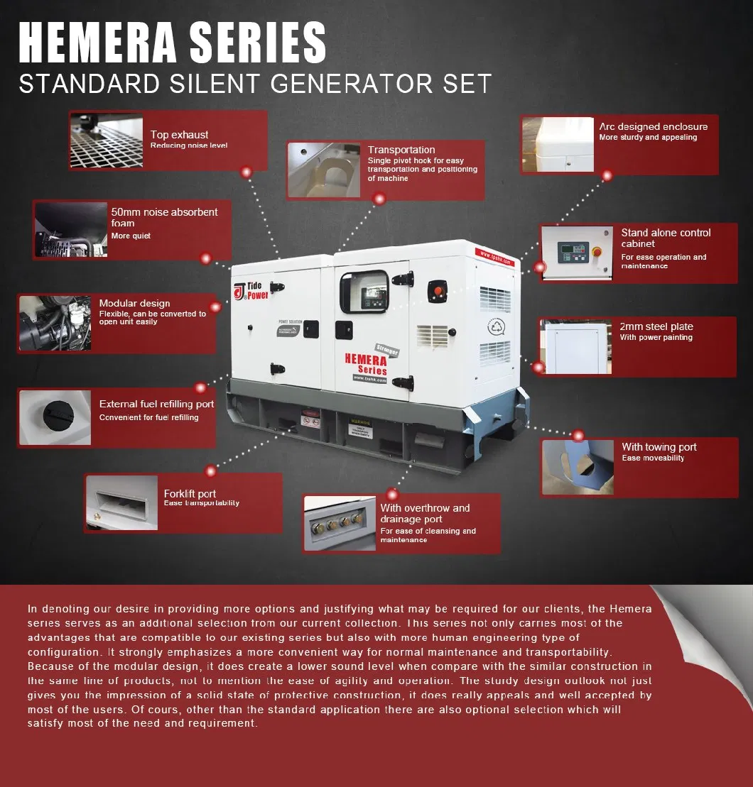 50Hz Hemera Canopy Design Silent Canopy 80kVA Diesel Generator 64kw Generator Set with Perkins Engine