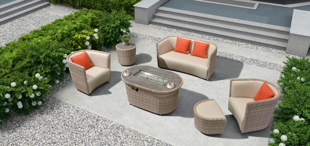 Manufacturer 50000 BTU Oval Fire Pit Balcony with Rattan Sofa Set