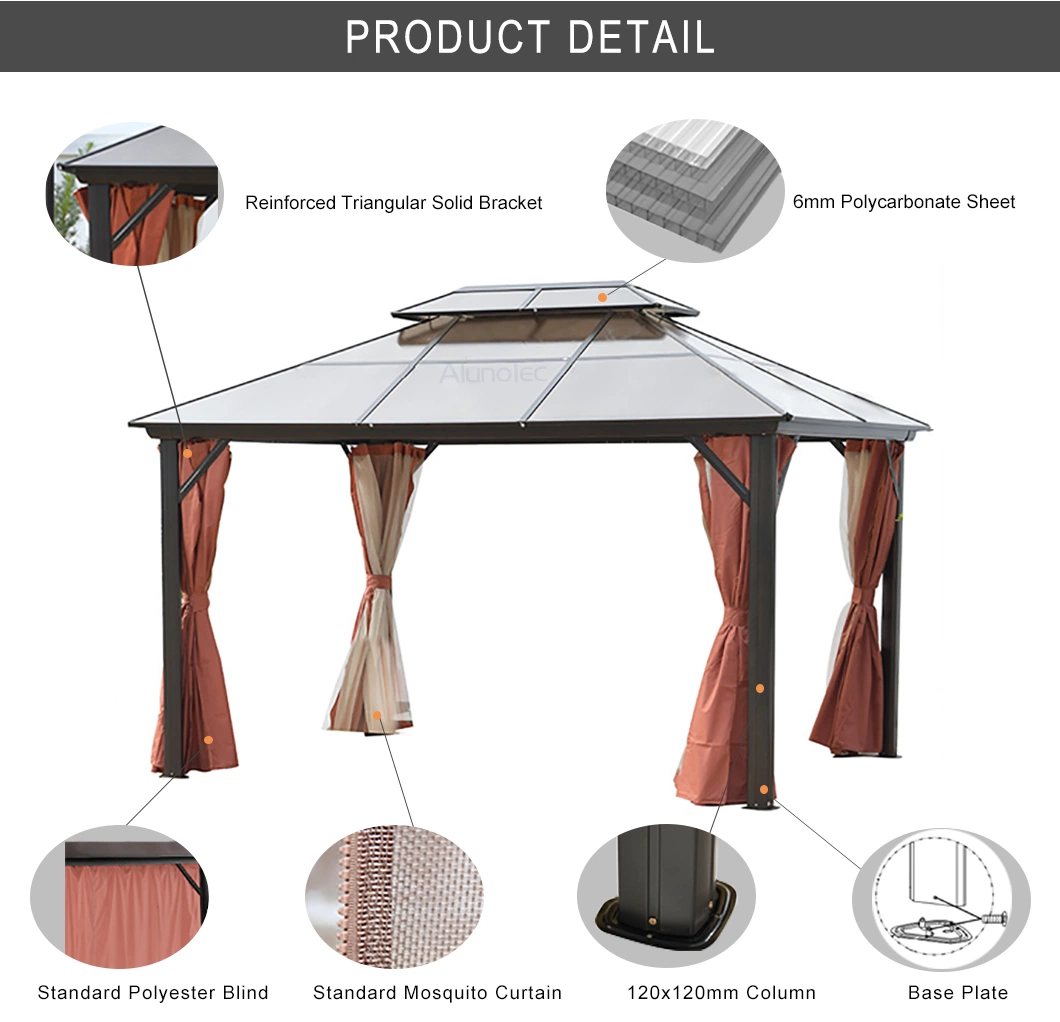 Outdoor Furniture Set Roman Hardtop Balcony Gazebo with Curtain