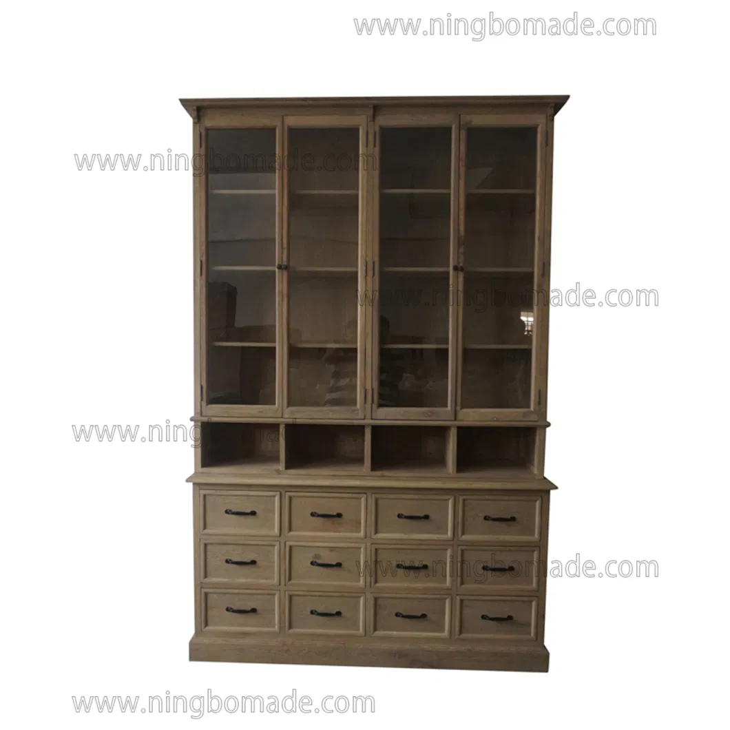 French Classic Provincial Vintage Furniture Weather Oak Light Nature Bookcase Cabinet