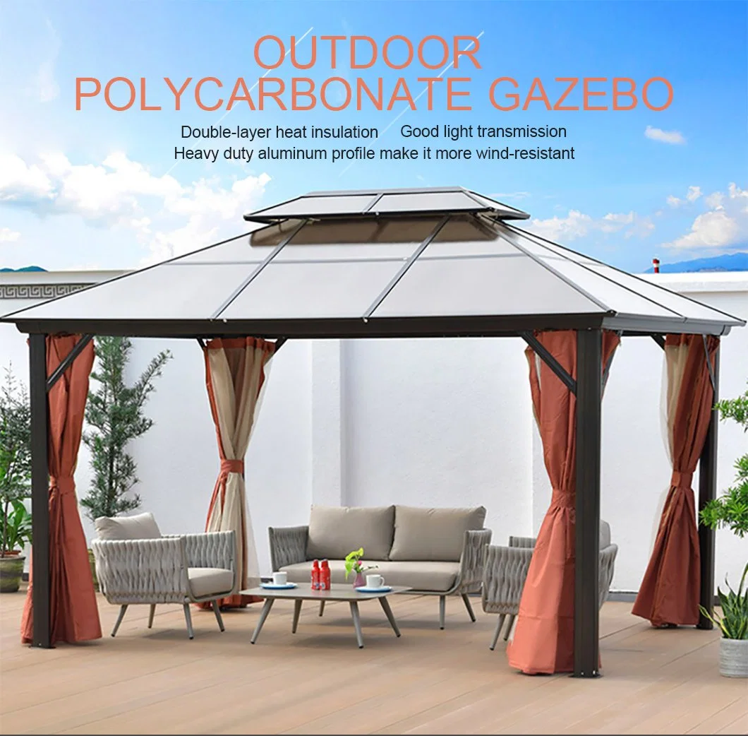 Outdoor Furniture Set Roman Hardtop Balcony Gazebo with Curtain