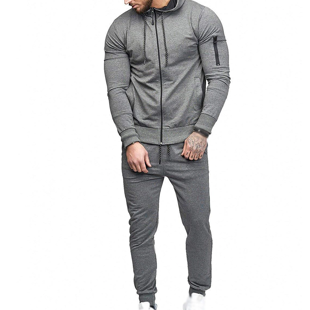 Cotton 2 Piece Set Solid Color Two-Piece Drawstring Waistband Fitted Sweatpants Cheap Tracksuits for Men