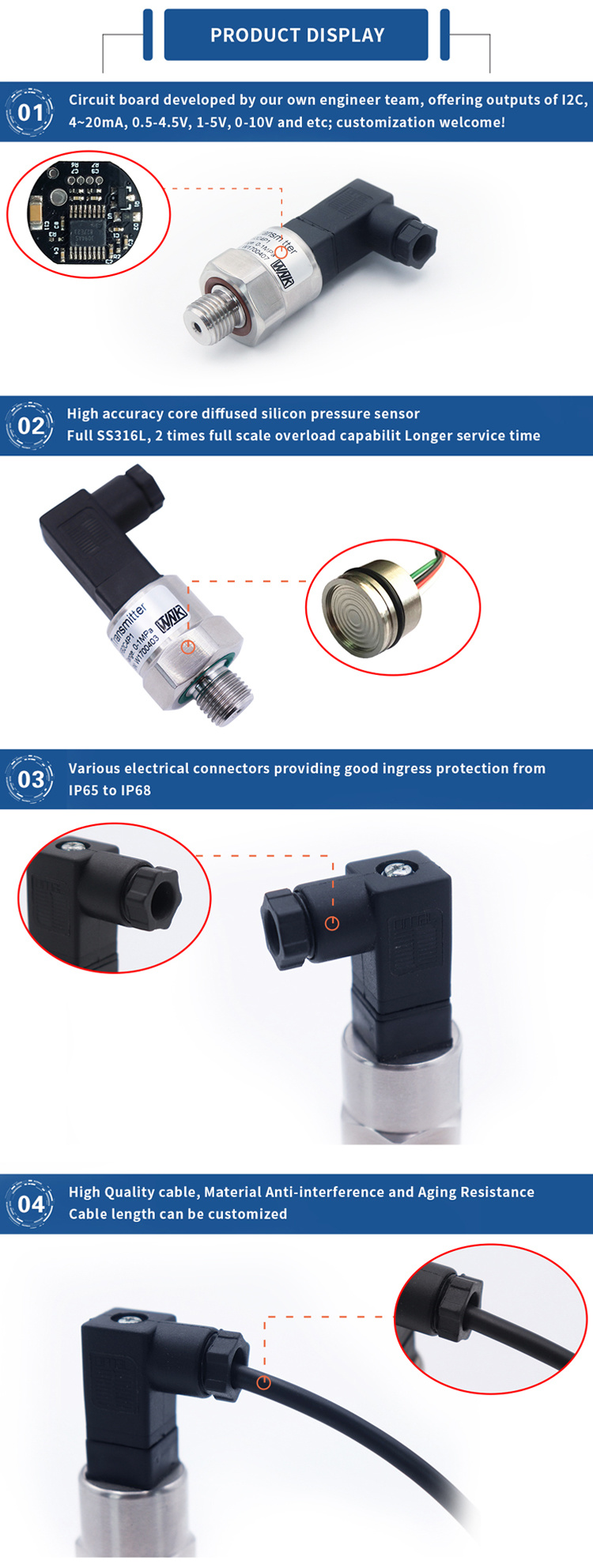 China Factory Support OEM Compact Size Pressure Sensors Transducer