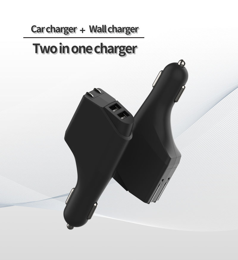 2-in-1 Car Charger Travel Charger 5V2.1A Foldable Dual USB Charger