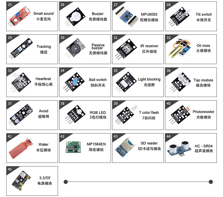 45 in 1 Sensors Modules Starter Kit for Arduino