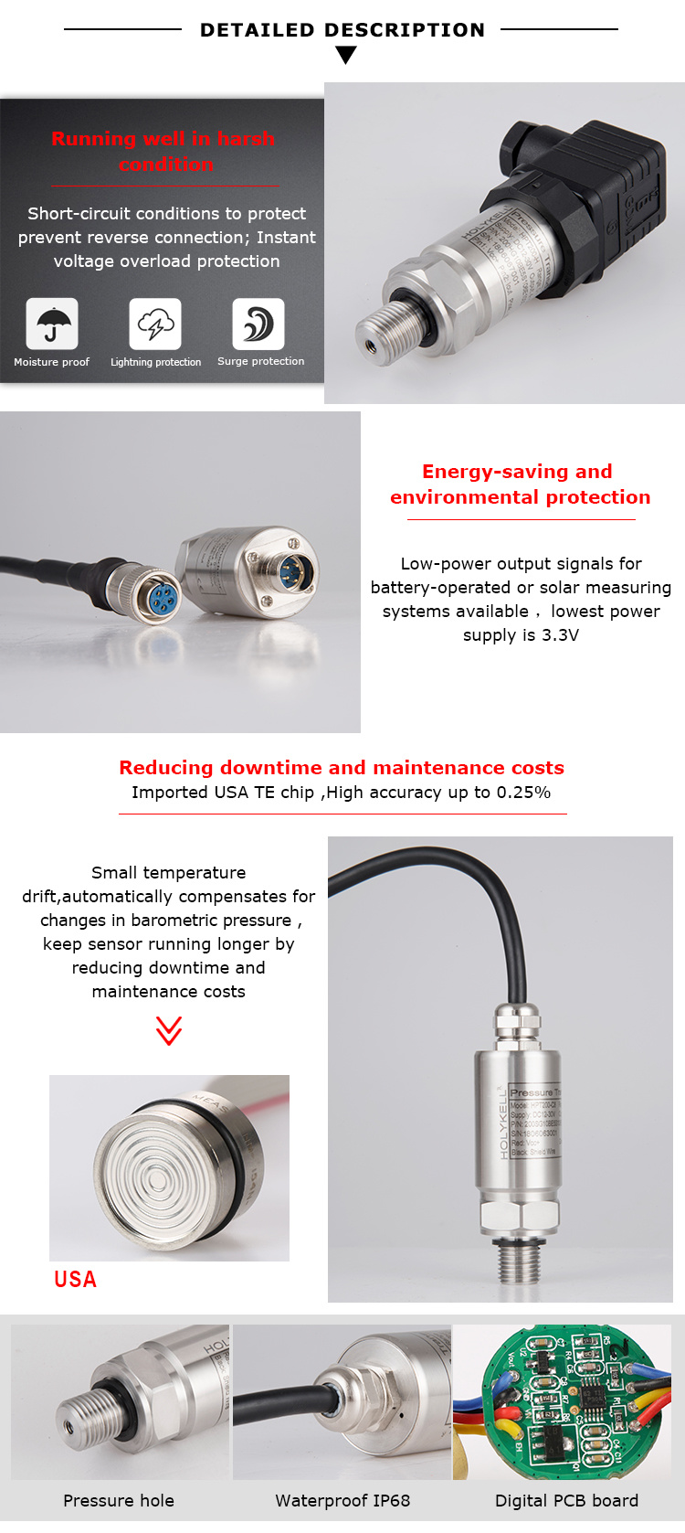 Hpt200 4-20mA Output 40 Bar Standard Low Cost Water Pipe Digital Pressure Sensor