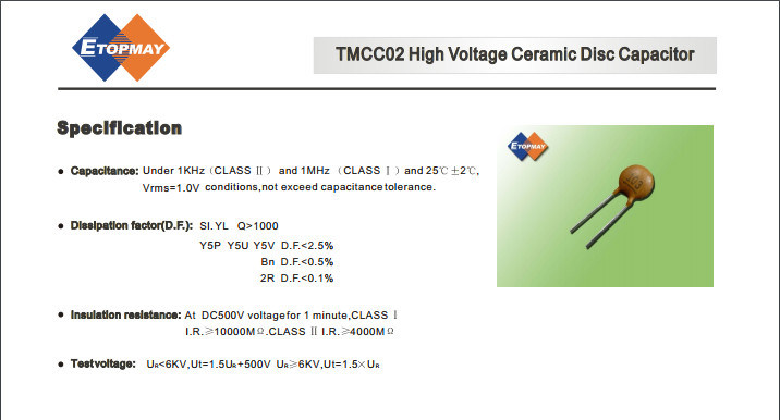 Safety Ceramic Disc Y2 Capacitor 250V High Voltage Ceramic Capacitor (1kv, 2kv, 3kv) Tmcc02