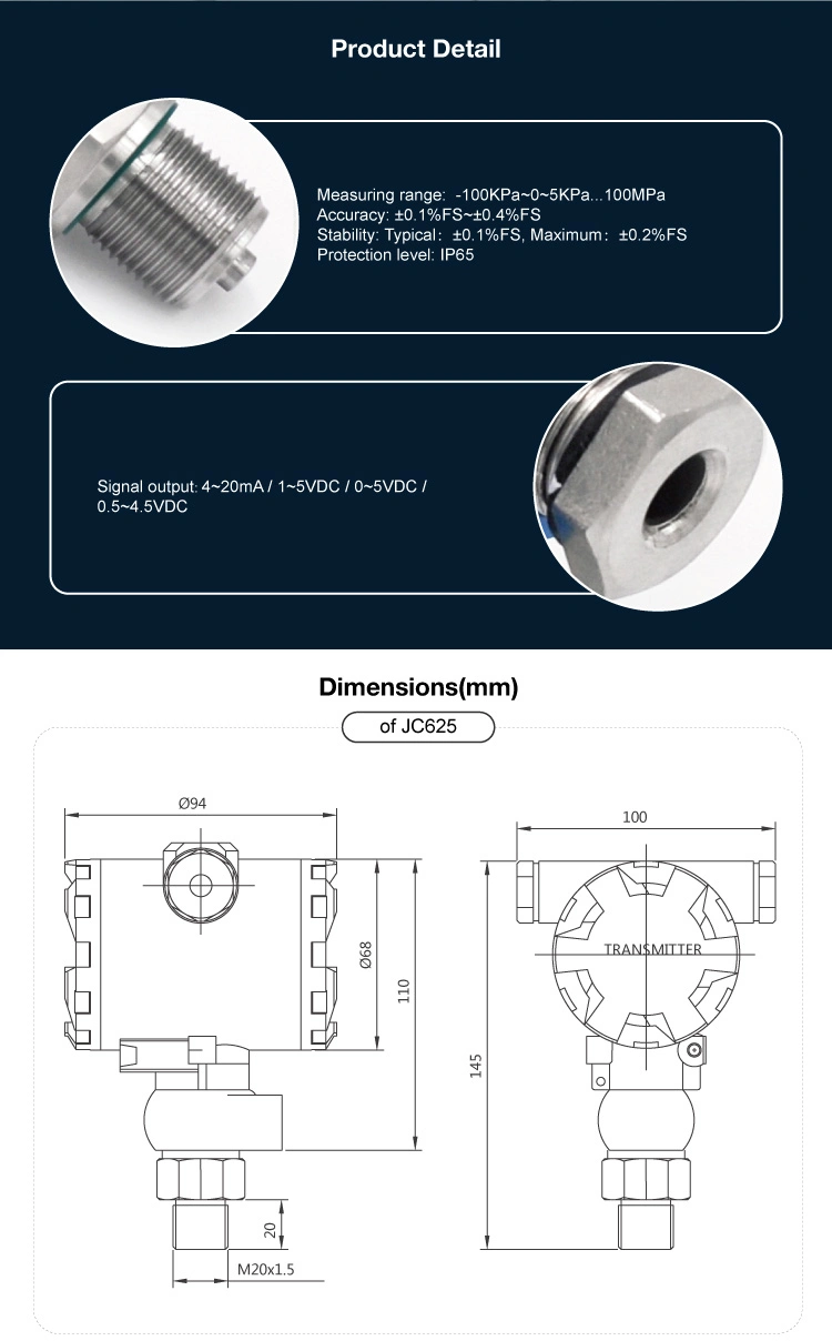 * Intelligent Industrial Pressure Transducer/Sensor, LED/LCD Display, 4~20mA Hart (JC625-07)
