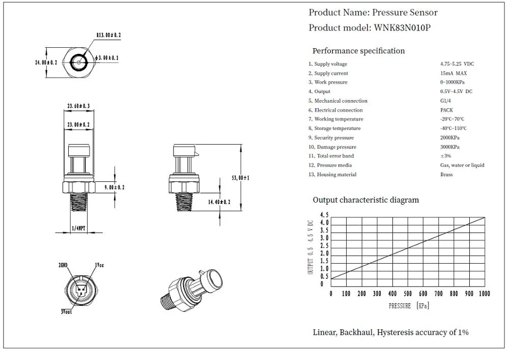 0.5-4.5VDC Pressure Transducer Air Water Oil Pressure Sensor for Arduino