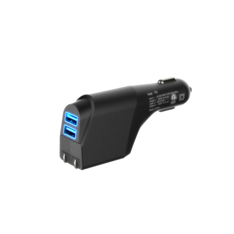 2-in-1 Car Charger Travel Charger 5V2.1A Foldable Dual USB Charger