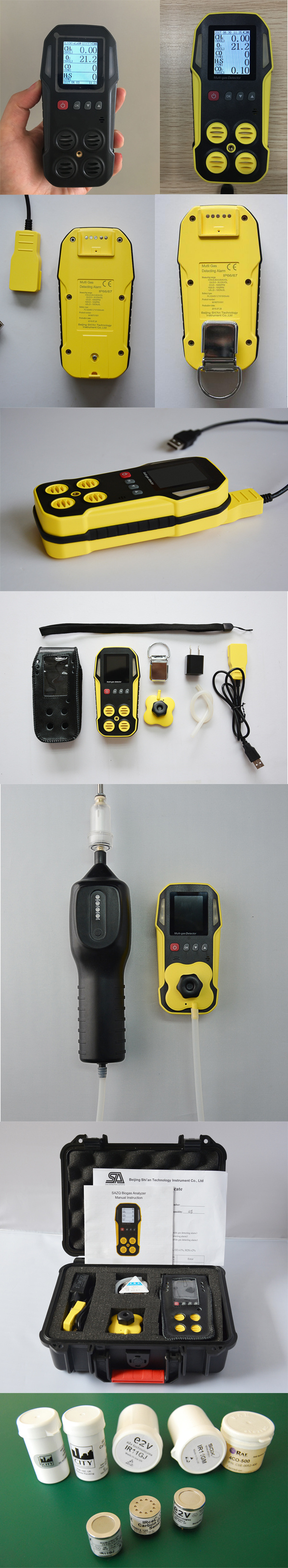 Multigas Monitor with Vibration Sensor IP66 Portable Multi 4 Gas Detector