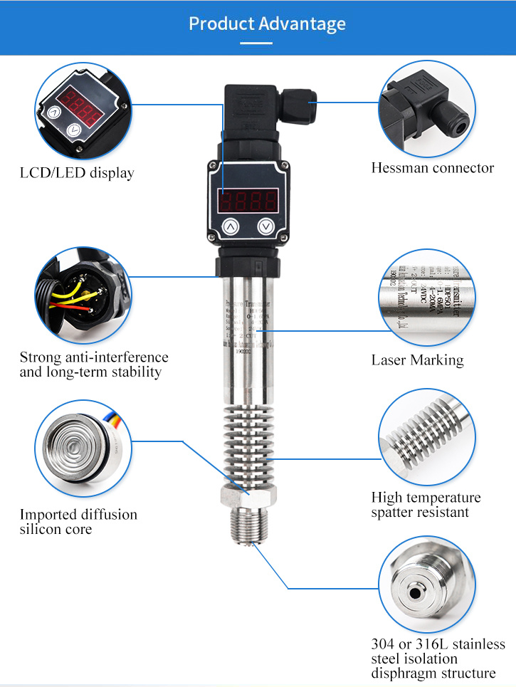 RS485 High Accuracy Pneumatic Pressure Sensor High Temperature Oil Transmitter
