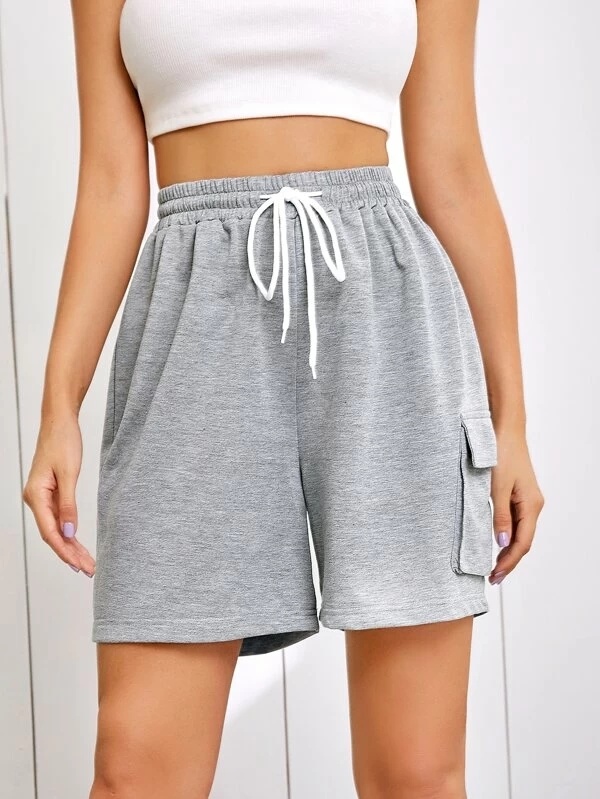 Fashion Women Sweat Shorts Side Flap Pocket Sports Wear Track Shorts