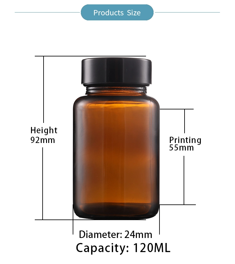 120 Ml 120 Cc Cap Amber Glass Wide Mouth Bottle Childproof Container Pill Medicine Bottle Container with Childproof Cap