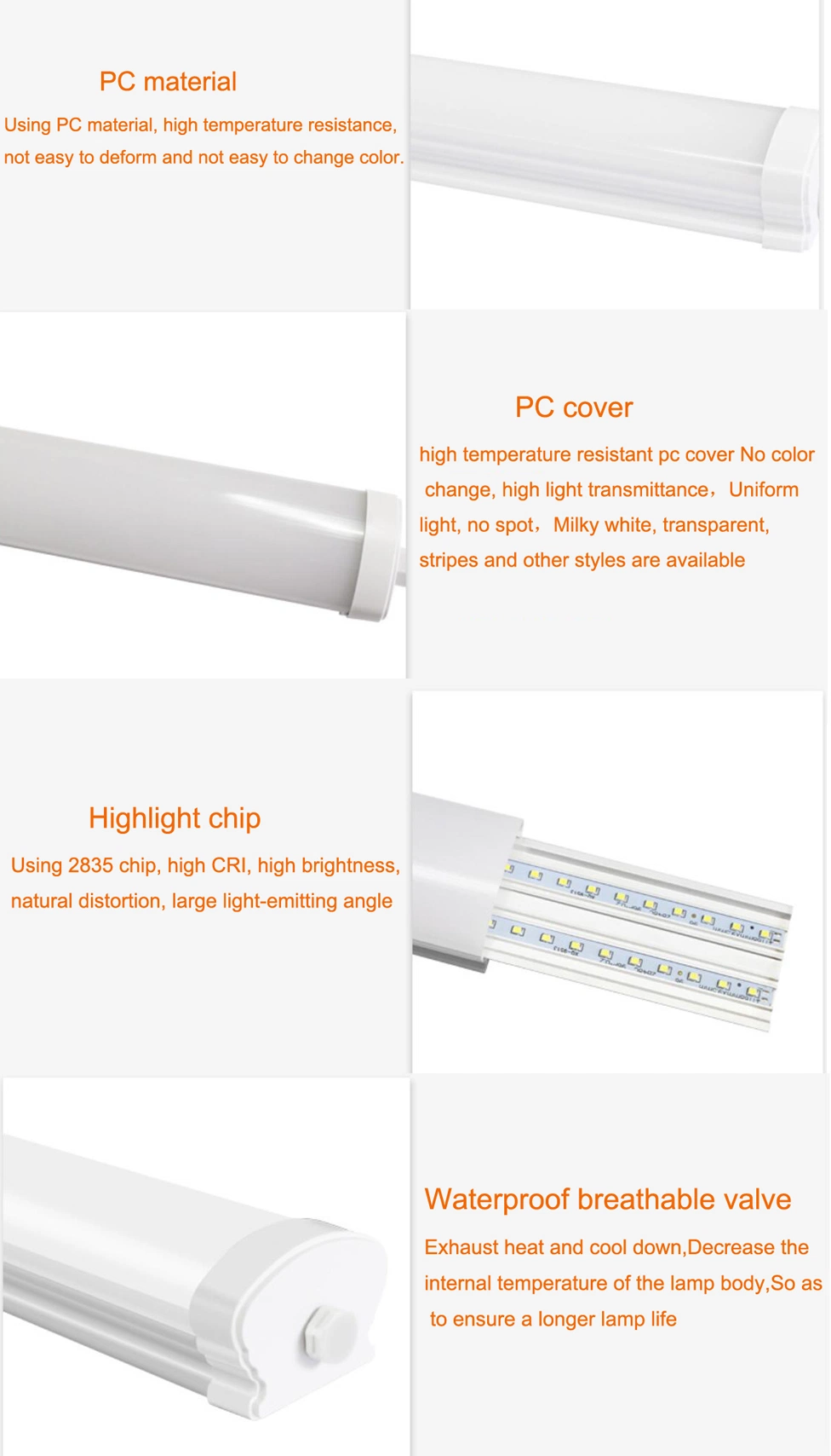 1200mm 36W LED Strip Light Tri-Proof Purification Lamp Integrated Bracket Lamp Fluorescent Lamp