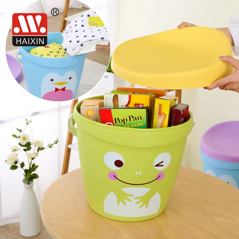 Storage Stool Bucket with Handle Plastic Decorative Ottoman Stool