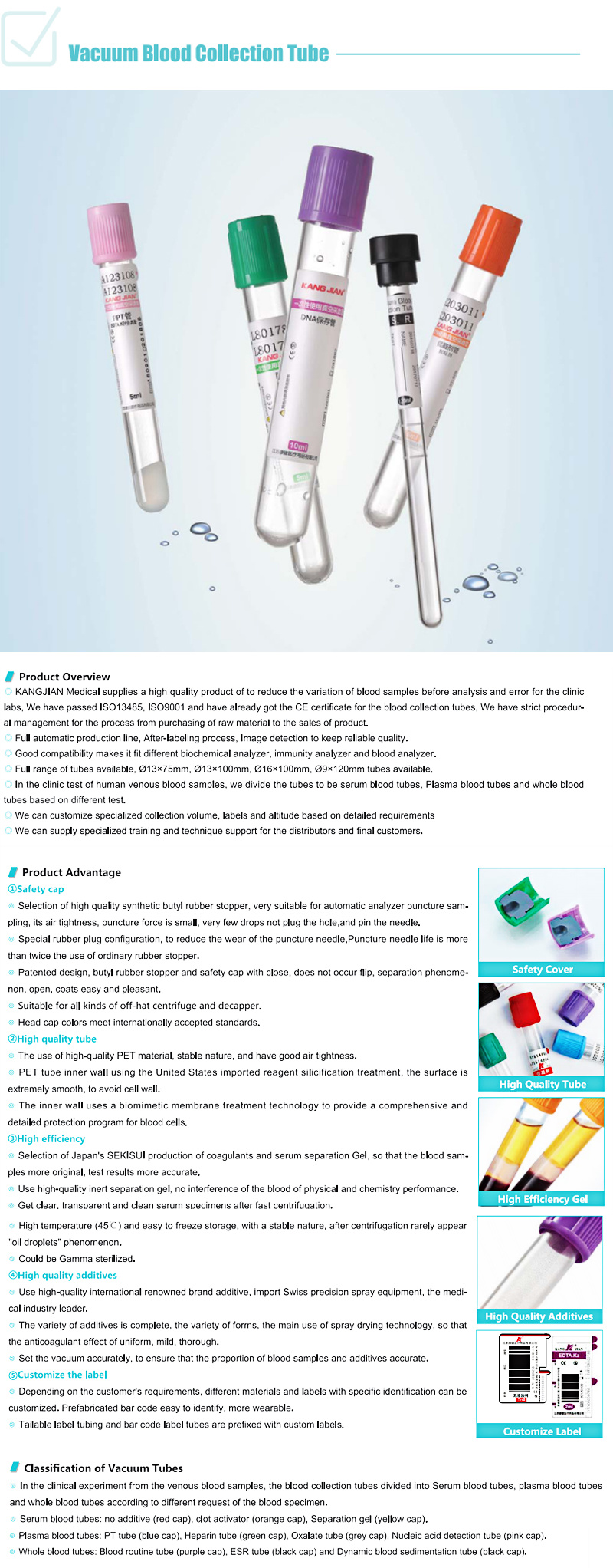 Medical Disposable Tube Lavender Vacuum Blood Collection Tube