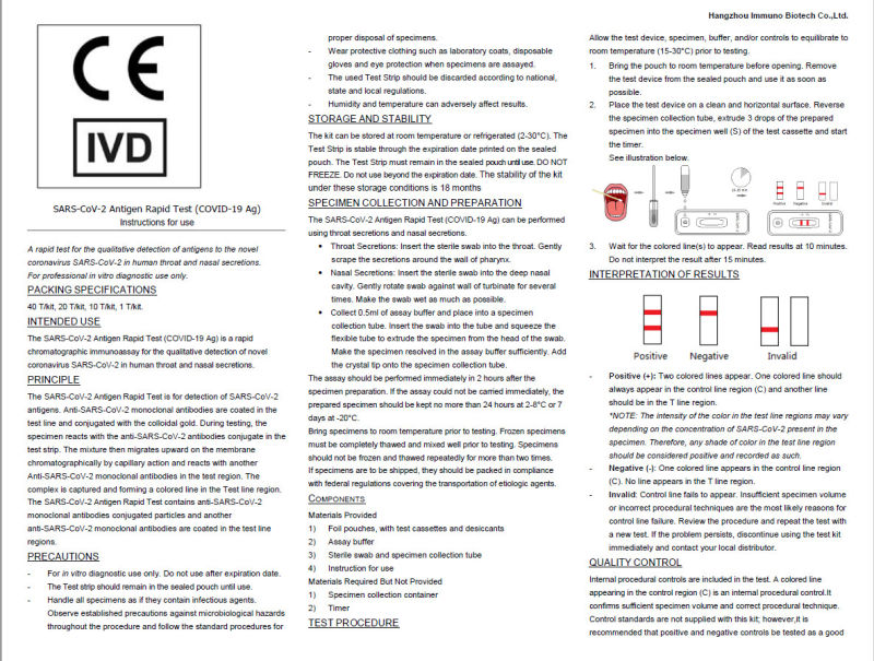 Cov 19 Rapid Test Kit Antigen-Antibody Test Kit CE/White List