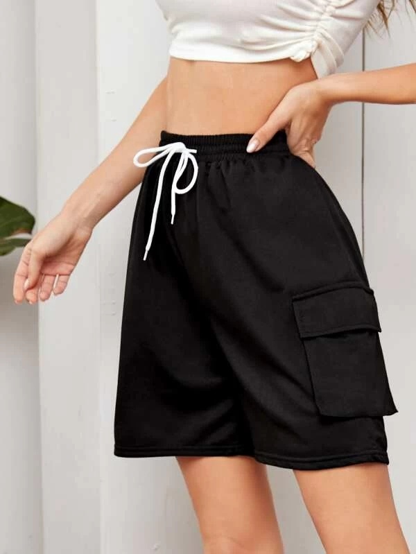 Fashion Women Sweat Shorts Side Flap Pocket Sports Wear Track Shorts