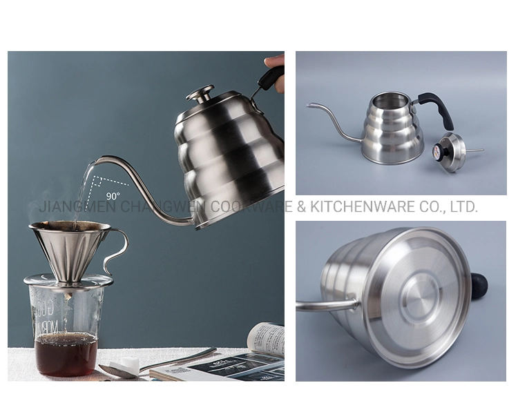 Stainless Steel Kitchenware Pour Over Coffee Kettle with Thermometer Lid