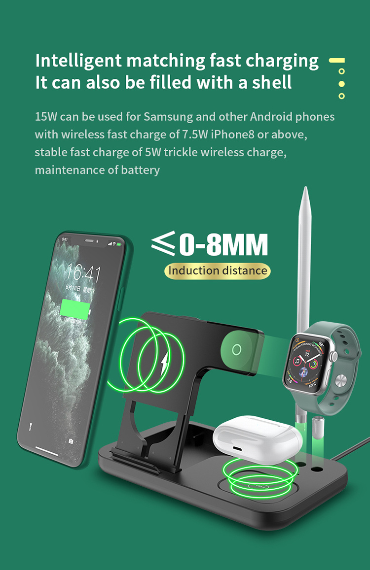 15W Wireless Charging Station 3-in-1 Fast Wireless Charger with Adapter