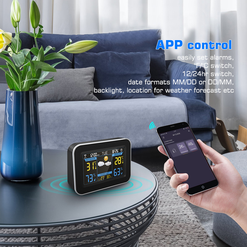 Travel Desktop Digital Clock WiFi Weather Station with Weekday Display LCD Clock