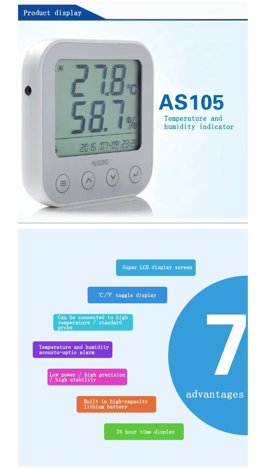As105 Indoor Alarm Temperature Hygrometer Industrial Electronic Thermometer