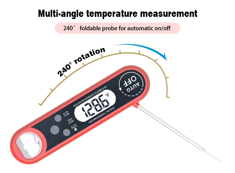 Waterproof Super Fast Instant Read Thermometer BBQ Thermometer with Auto-Rotation Display