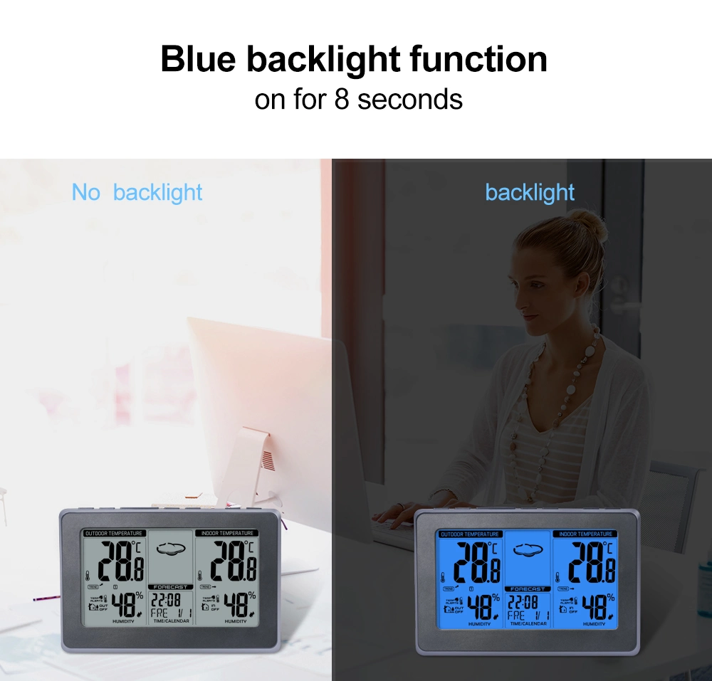 Professional Digital Alarm Clock LCD Backlight Wireless 433 Weather Station with Temperature and Humidity