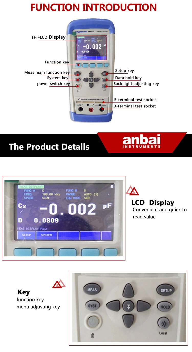 At826 Portable Lcr Meter Digital ESR Meter Capacitance Meter Resistance Meter