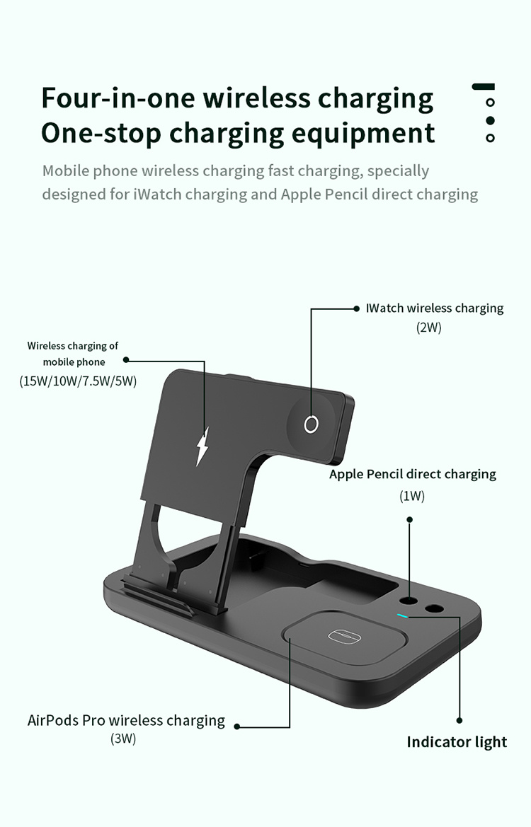 15W Wireless Charging Station 3-in-1 Fast Wireless Charger with Adapter