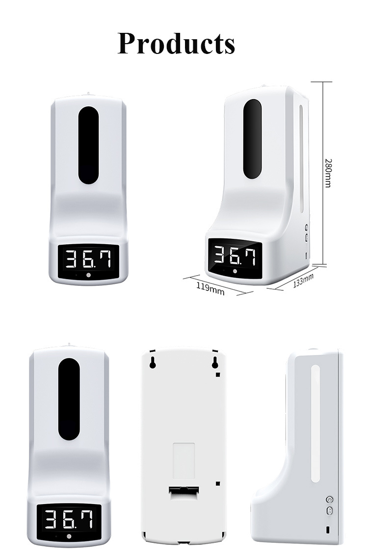 1000ml Automatic Soap Dispenser Wall Mount Thermometer for Hotel