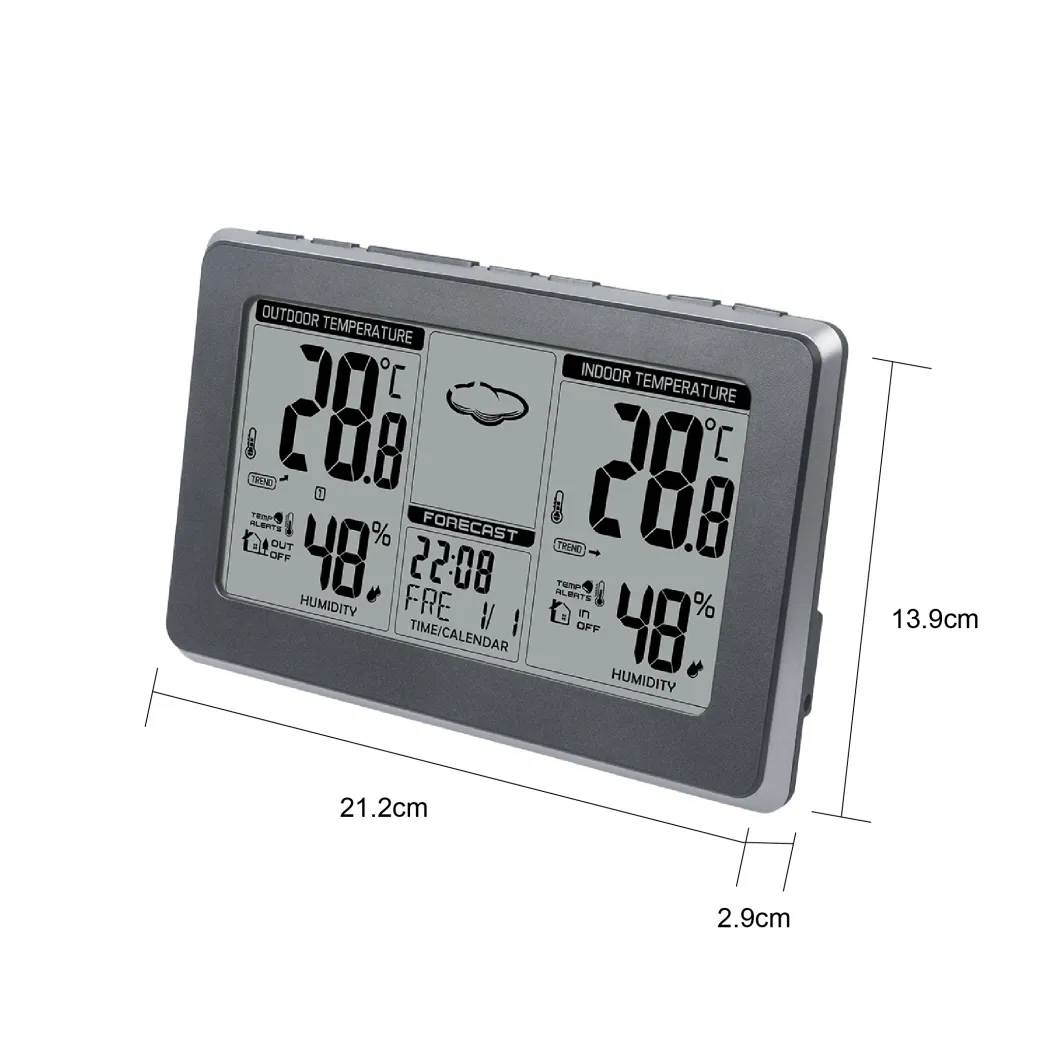 Indoor Outdoor Thermometer Blue Backlight Color Screen Humidity Weather Station Clock