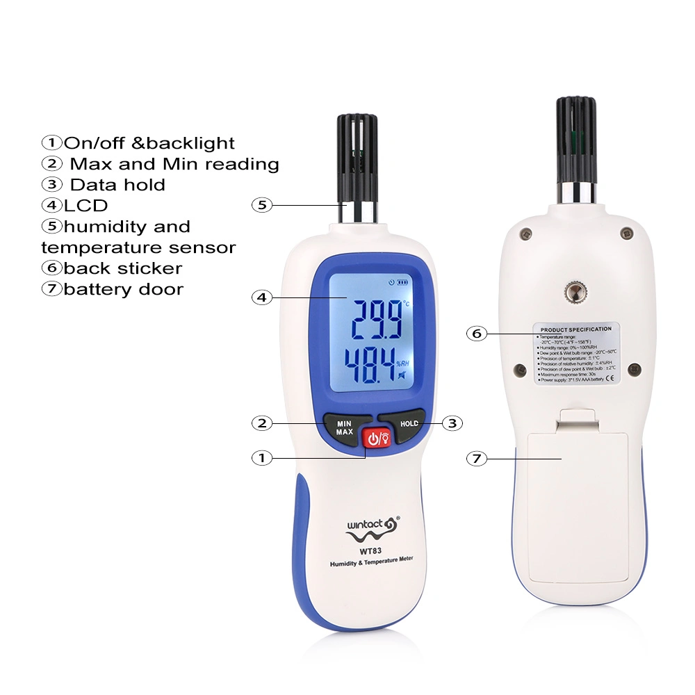 Digital Thermometer, Humidity and Temperature Meter Wt83b with Bluetooth