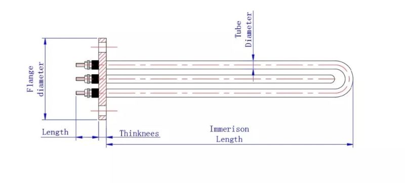 220V 9000W Electric Stainless Steel Immersion Tubular Heater with Thermowell