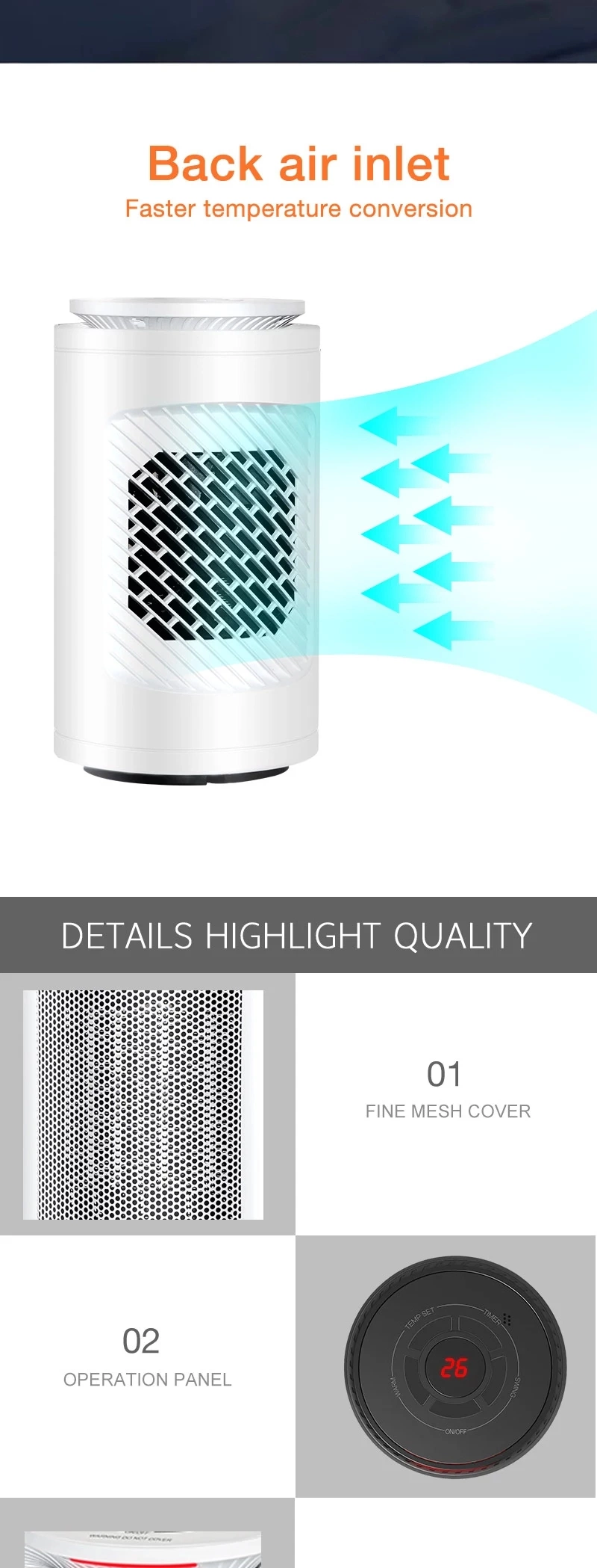 Electric Room Heater PTC Heater Mini LED Electric Ceramic Space Heater