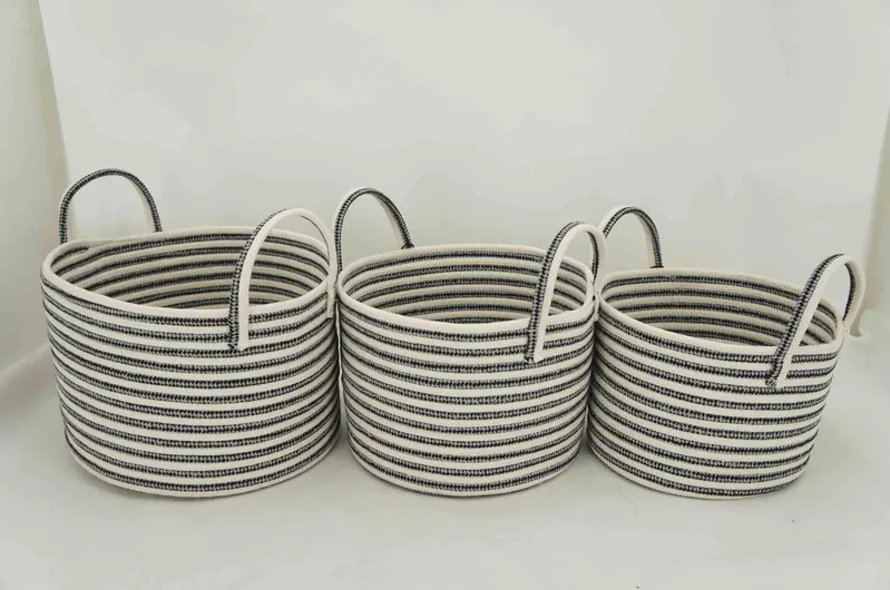 Custom Eco-Friendly Cotton Rope Storage Basket with Handles