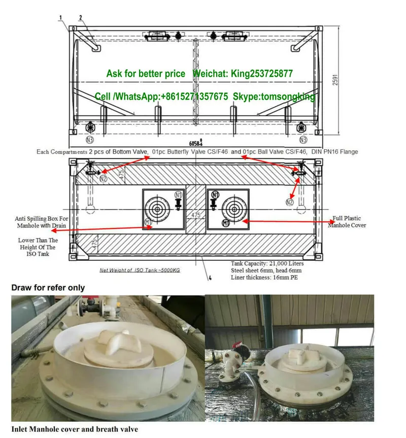 Hydrochloric Acid Tank, Sodium Hypochlorite Tank Body 10000L Elliptic 2 Compartments