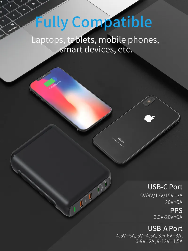 5A 100W Fast Charging USB Type C to USB Type C High Speed Data Syncing USB Type C Charger