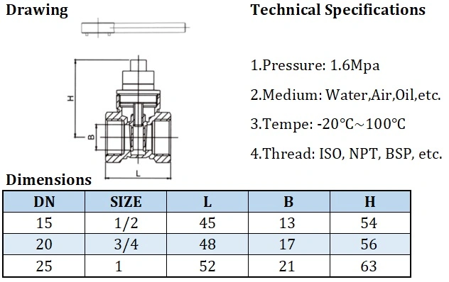 High Quality DN15 DN20 DN25 Pn16 Thread Bsp NPT ISO Brass Magnetic Locking Gate Valve