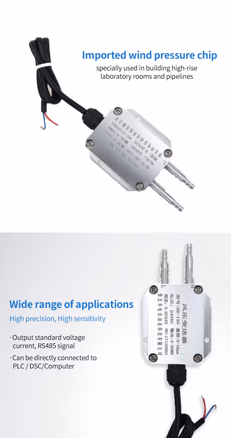 Ce Certified Compressed Air Pressure Transducer Micro Pressure Sensor Differential Pressure Transmitter for Air