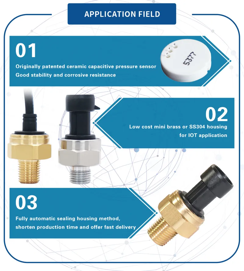 5bar 10bar 3.3V Steam Air Pressure Sensor Brass Copper Body 1/4 1/8 Bsp NPT SAE Thread