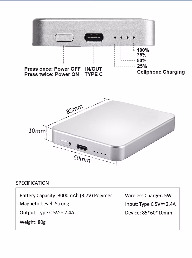 30000mAh Power Bank External Battery Bank Built-in Wireless Charger
