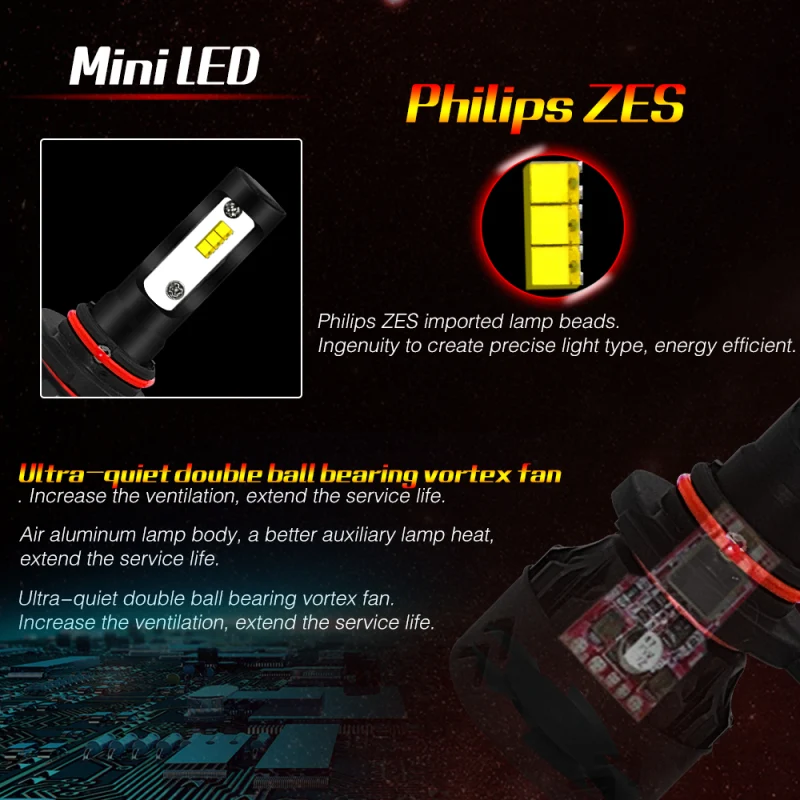 Mini 8 Series 9005 Hb3 H10 LED Car Headlight Bulb Zes Chips Bulbs Lamp