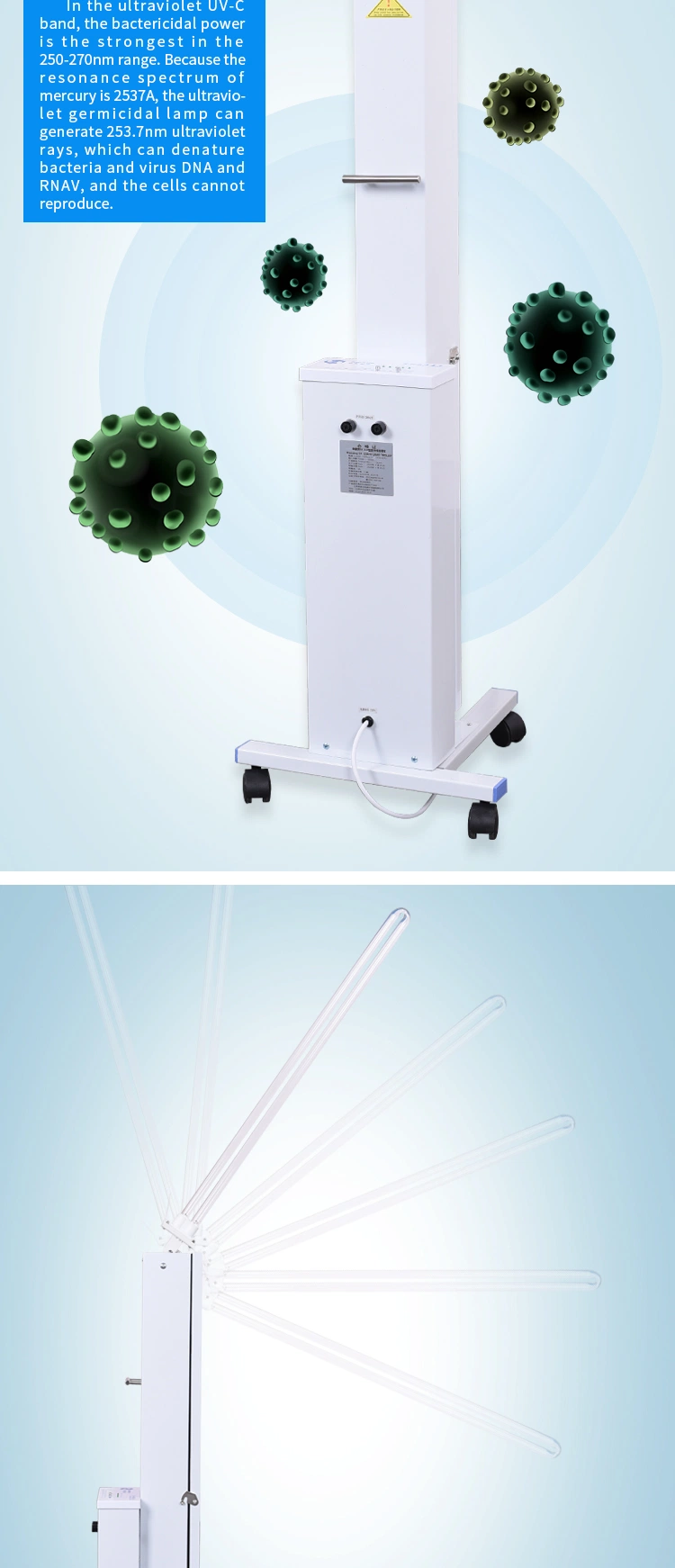 150W Adjustable UV Lamp with Timer UV Sterilizer Lamp 254nm UVC for 70 Square Meters